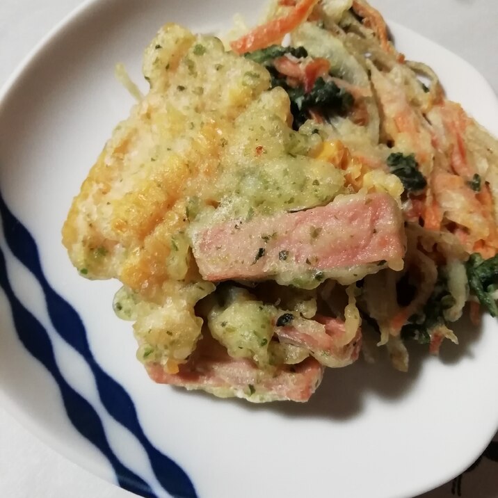 子供大好き＊とうもろこしと魚肉ソーセージのかき揚げ